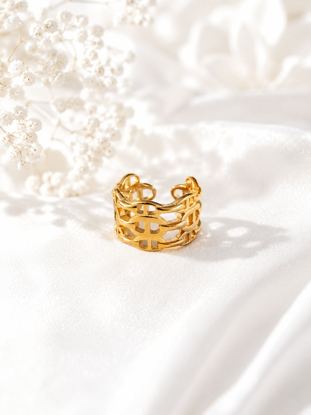 Anillo Trenza Dorada - Acero Inoxidable