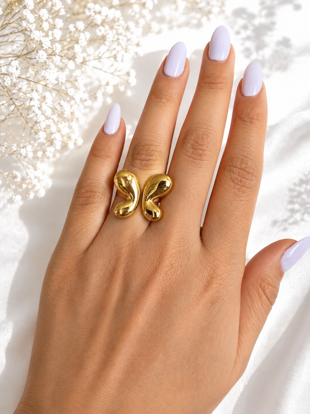 Anillo Mariposa Dorada - Acero Inoxidable