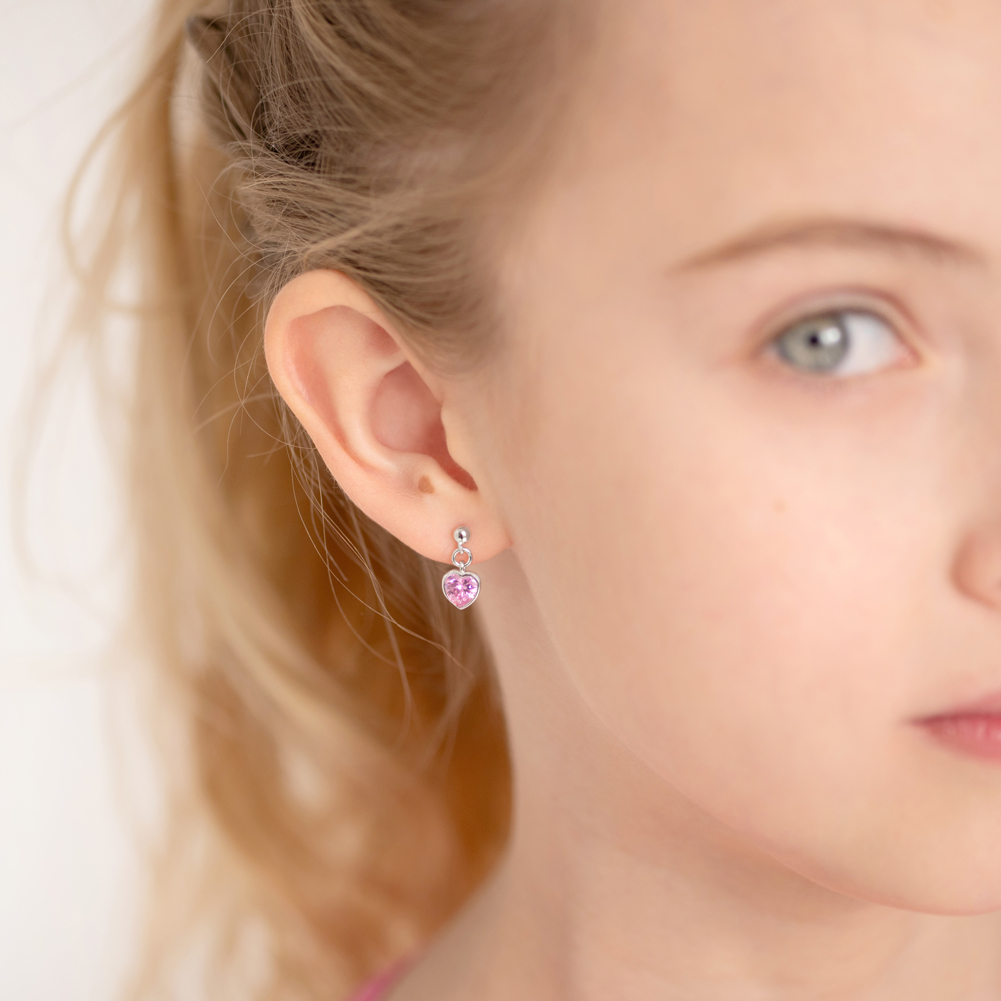 Arete Corazón Rosa - Plata 925