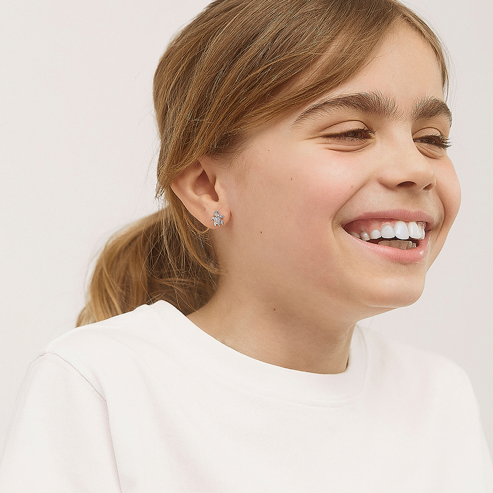 Arete Tortuga Brillante - Plata 925