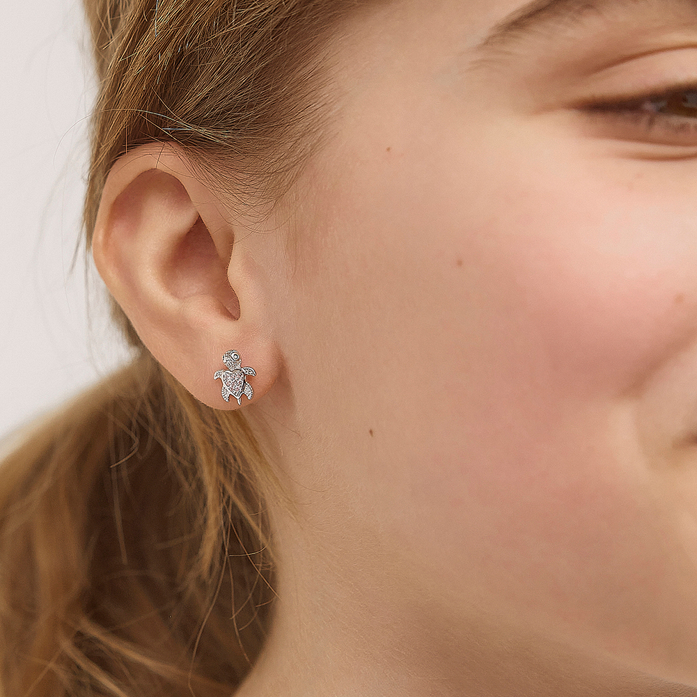 Arete Tortuga Brillante - Plata 925